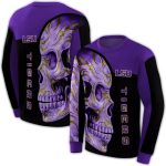 Lsu Tigers Skull Motif Purple Black All Over Print Sweatshirt