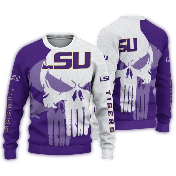 LSU Tigers Skull Punisher Split Ugly Sweater 1