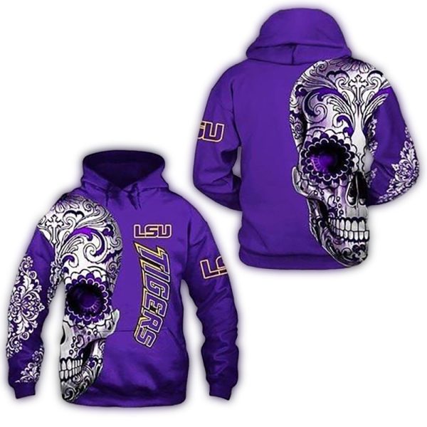 LSU Tigers Skull Sugar Floral AOP Hoodie 1