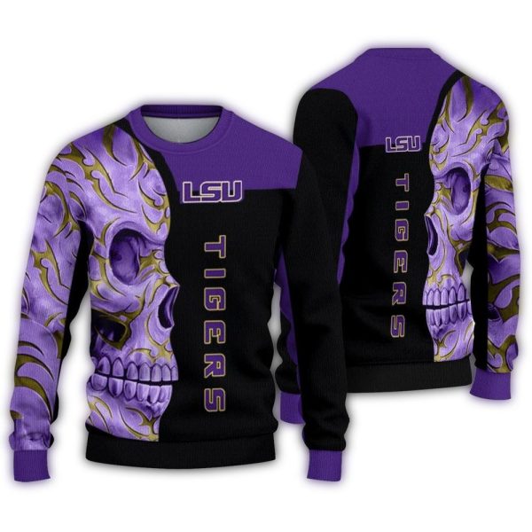 LSU Tigers Skull Swirl Ugly Sweater 1