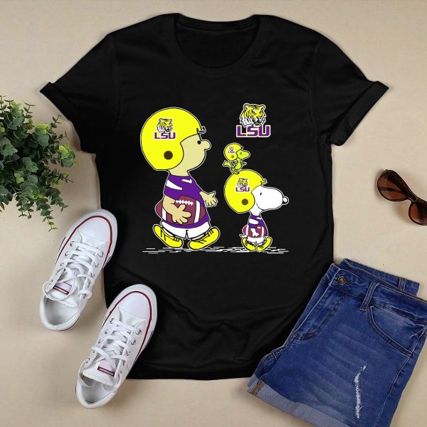 LSU Tigers Snoopy and Woodstock Football Adventure T Shirt Black 1
