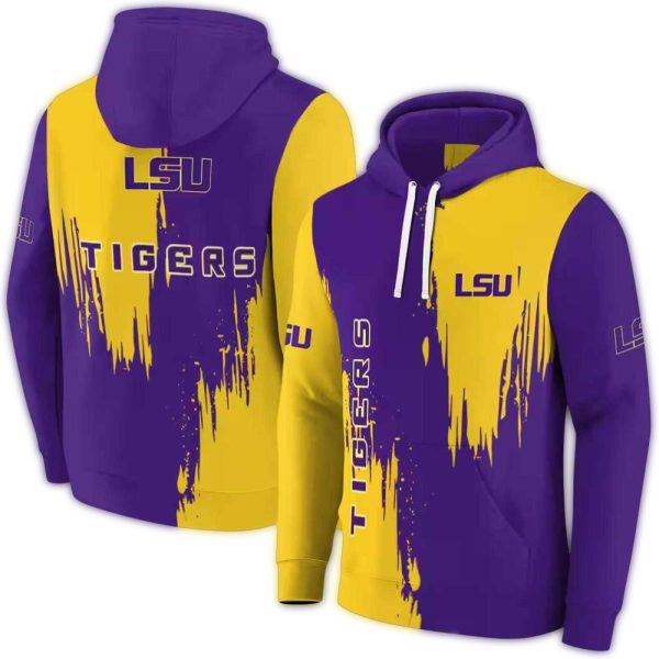 LSU Tigers Splatter Effect Purple and Yellow AOP Hoodie 1