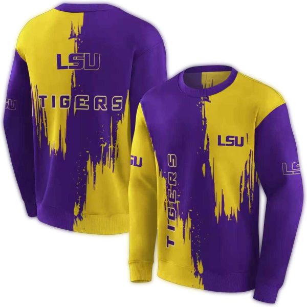 LSU Tigers Splatter Effect Purple and Yellow AOP Sweatshirt 1