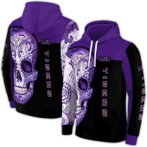 LSU Tigers Sugar Skull Purple Black AOP Hoodie 1