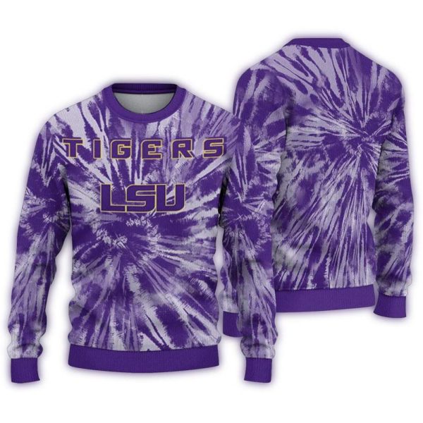 LSU Tigers Tie Dye Pattern Ugly Sweater 1