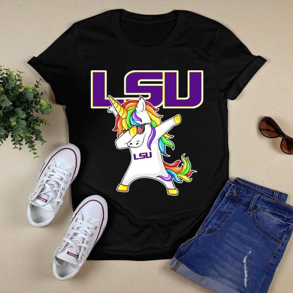 LSU Tigers Unicorn Dabbing Rainbow Mane T Shirt Black 1