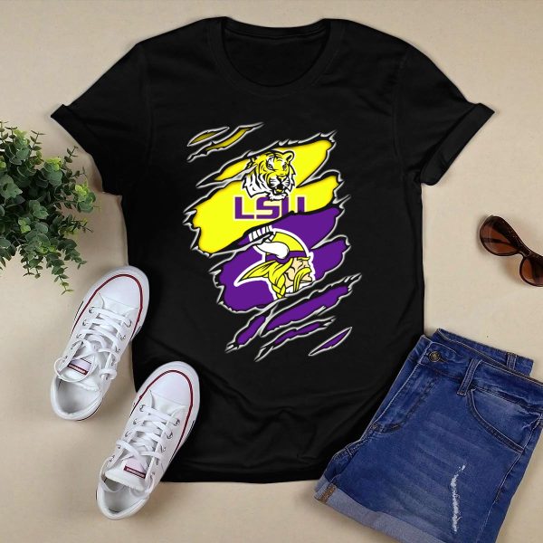 LSU Tigers Vikings Ripped T Shirt Black 1