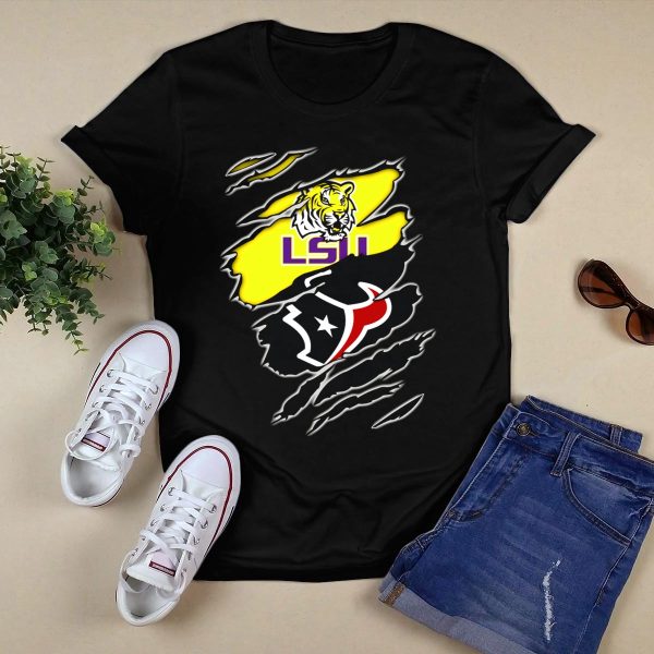 LSU Tigers and Houston Texans Split T Shirt Black 1