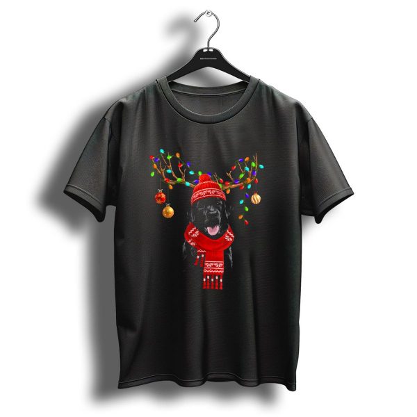 Lab Wearing Red Scarf And Knit Hat With Reindeer Antlers And Christmas Lights T Shirt 1 t shirt 1