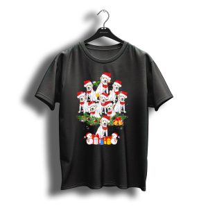 Labrador Retriever Christmas Tree With Santa Hats Snowmen And Presents T-Shirt