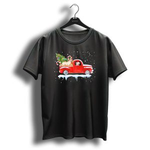 Labrador Retriever Drives Red Truck With Christmas Tree And Candy Cane T Shirt