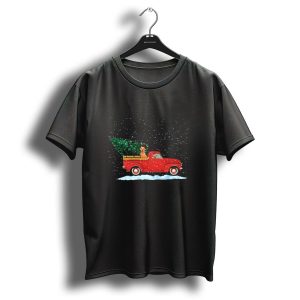 Labrador Retriever Santa Hat Red Pickup Truck Christmas Tree Snowflakes T Shirt