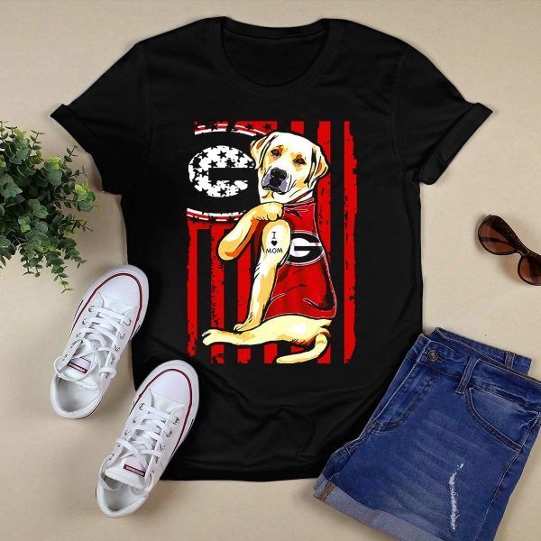 Labrador Retriever Wearing Georgia Bulldogs Vest with I Love Mom Patch T Shirt 1