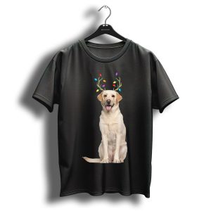 Labrador Retriever With Reindeer Antlers And Christmas Lights T Shirt