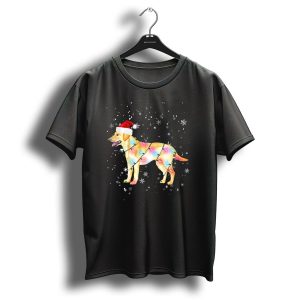 Labrador Retriever With Santa Hat And Christmas Lights Surrounded By Snowflakes T Shirt