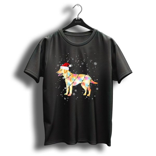 Labrador Retriever With Santa Hat And Christmas Lights Surrounded By Snowflakes T Shirt 1 t shirt 1