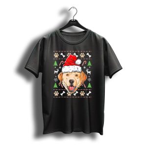 Labrador Santa Hat Ugly Christmas Sweater Candy Canes And Paw Prints T-Shirt