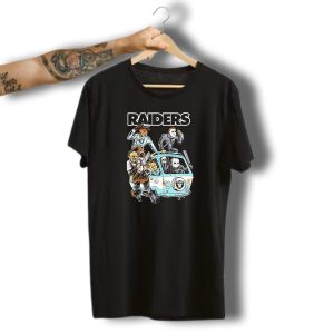 Las Vegas Raiders Nfl Iconic Horror Characters In Hippie Van Halloween T-Shirt