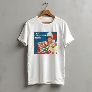 Last Christmas Wham George Michael Santa Hat Holding Gift T-Shirt