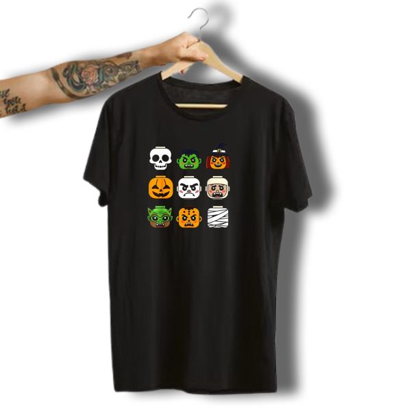 Lego Brick Heads Halloween Skull Witch Pumpkin Ghost Zombie Frankenstein Mummy Boys T Shirt t shirt 1