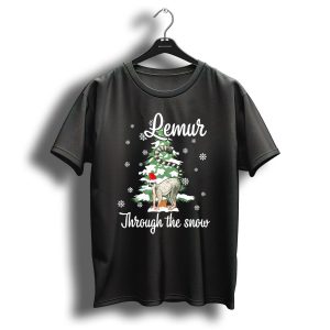 Lemur Through The Snow Santa Hat Christmas Tree Snowflakes T Shirt