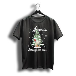 Lemur Through The Snow Santa Hat Christmas Tree Snowflakes T-Shirt
