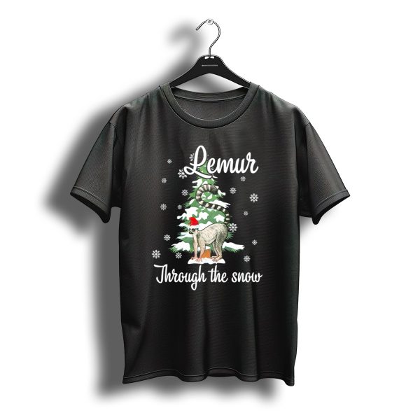 Lemur Through The Snow Santa Hat Christmas Tree Snowflakes T Shirt t shirt 1