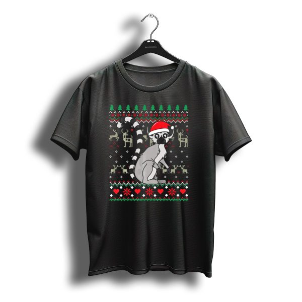 Lemur With Santa Hat Christmas Sweater Ugly Reindeer T Shirt t shirt 1