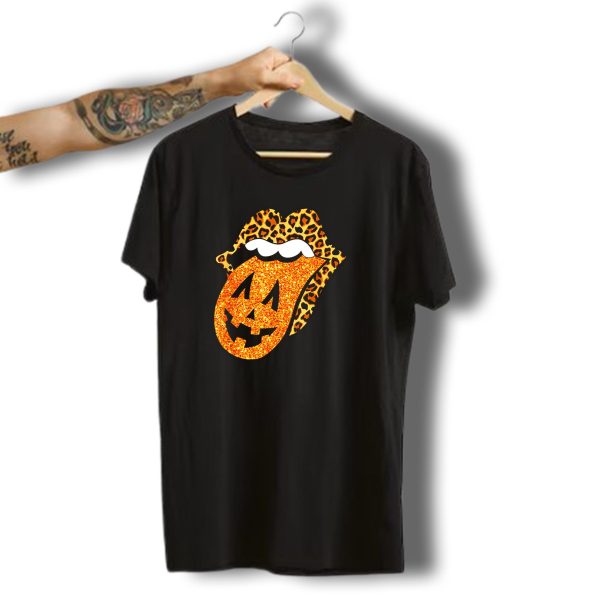 Leopard Lips Pumpkin Tongue Halloween Jack O Lantern Face T Shirt t shirt 1