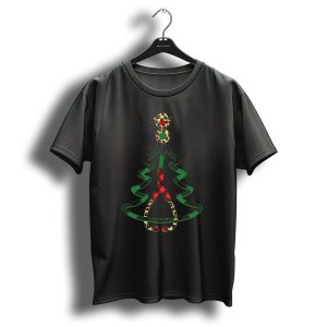 Leopard Print Christmas Tree Nurse With Stethoscope And Red Cross T-Shirt