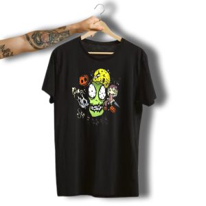Leslashay Spooky Halloween Creatures With Green Skull And Pumpkins T-Shirt