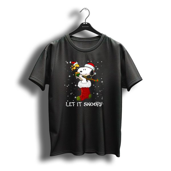 Let It Snoopy Snoopy In Christmas Sock With Santa Hat And Present T Shirt t shirt 1
