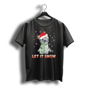 Let It Snow Yorkshire Terrier Christmas Reindeer Antlers Santa Hat Snowflakes T-Shirt