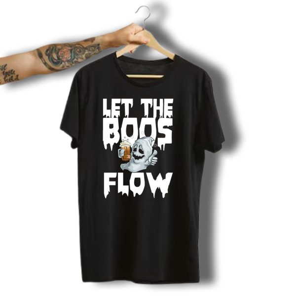 Let The Boos Flow Ghost Holding Beer Halloween Horror Funny Scary T Shirt t shirt 1