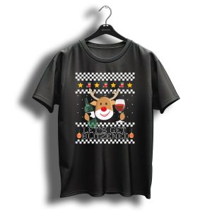 Let's Get Blitzened Reindeer With Wine And Bottle For Christmas T Shirt