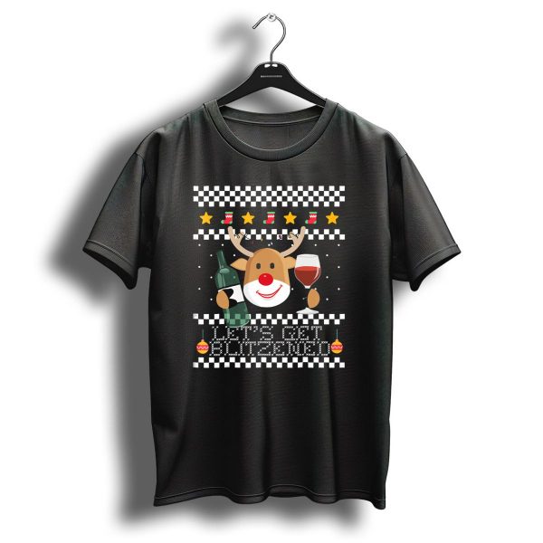 Lets Get Blitzened Reindeer With Wine And Bottle For Christmas T Shirt 1 t shirt 1