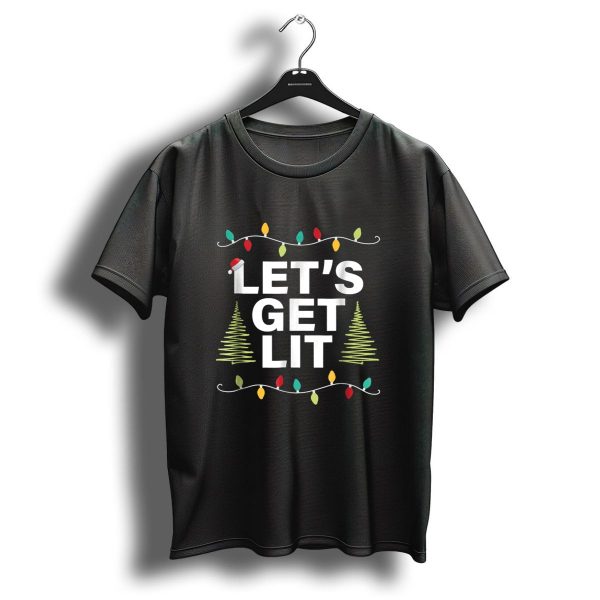 Lets Get Lit Christmas Drinking Lights With Santa Hat And Christmas Trees T Shirt 1 t shirt 1