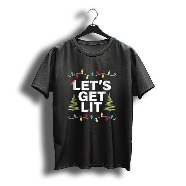 Lets Get Lit Christmas Drinking Lights With Santa Hat And Christmas Trees T Shirt t shirt 1