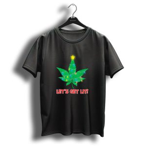 Lets Get Lit Christmas Marijuana Leaf With Lights And Star T Shirt