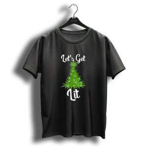 Lets Get Lit Marijuana Lover Cannabis Weed Christmas Tree T-Shirt