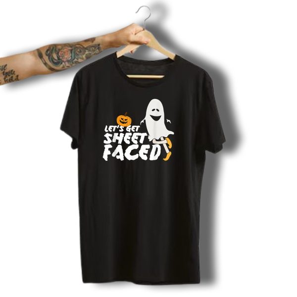 Lets Get Sheet Faced Funny Halloween Ghost Pumpkin T Shirt t shirt 1