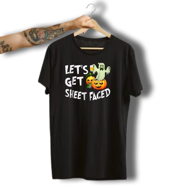 Lets Get Sheet Faced Ghost Drinking Beer Jack OLanterns Halloween T Shirt t shirt 1
