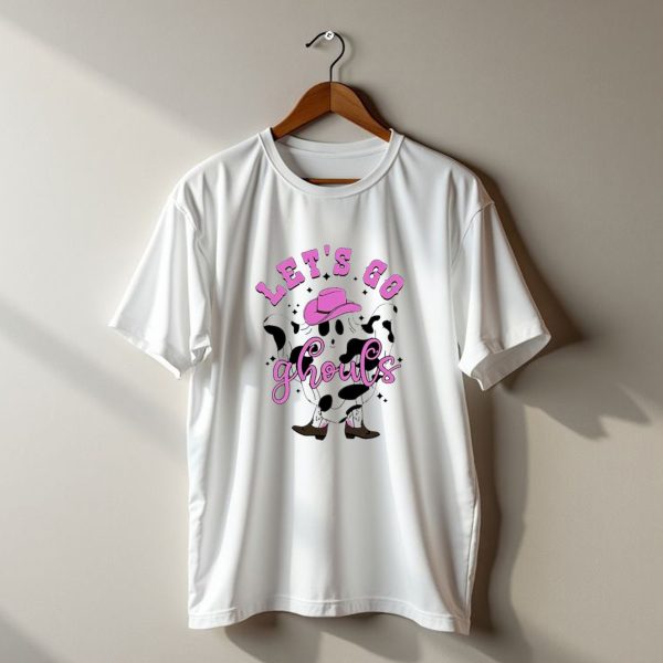 Lets Go Ghouls Halloween Cowboy Ghost With Pink Hat And Boots T Shirt t shirt 1
