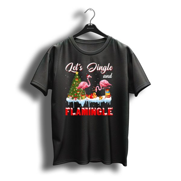 Lets Jingle And Flamingle Flamingos Santa Hat Christmas Tree Presents T Shirt t shirt 1