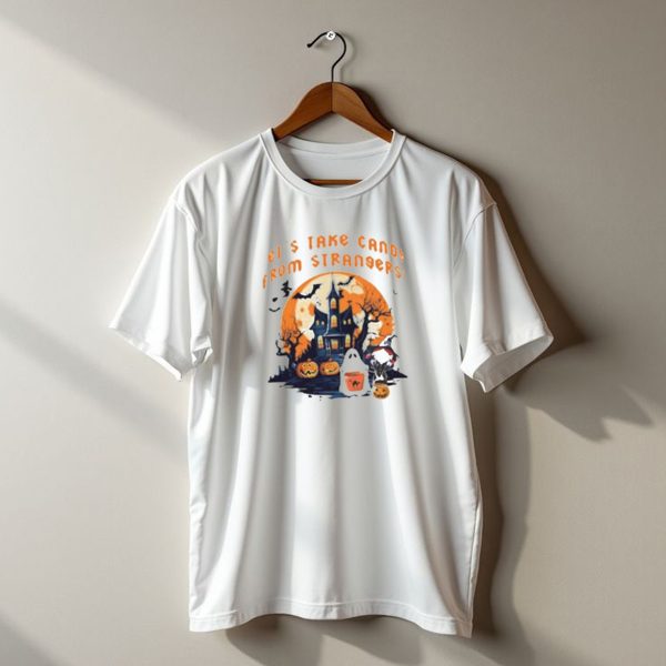 Lets Take Candy From Strangers Funny Halloween Haunted House Ghost Pumpkins Bat Moon T Shirt t shirt 1 1