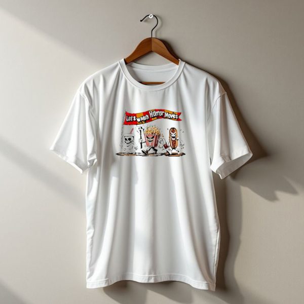 Lets Watch Horror Movies Halloween Popcorn Soda Hotdog Characters T Shirt t shirt 1