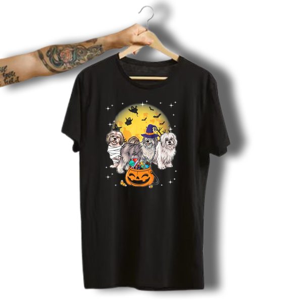 Lhasa Apso Mummy Witch Moon Ghosts Pumpkin Halloween Dogs T Shirt t shirt 1
