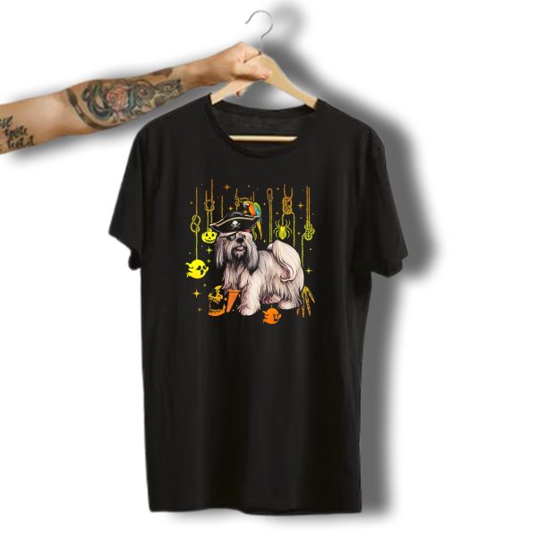 Lhasa Apso Pirate Parrot Halloween Dog Lovers Skulls And Ghosts T Shirt t shirt 1