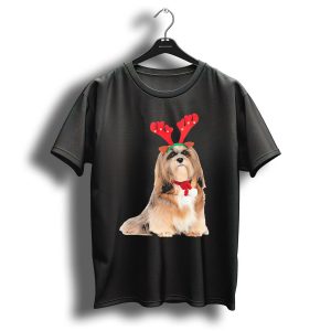 Lhasa Apso Reindeer Antlers Christmas Dog T-Shirt