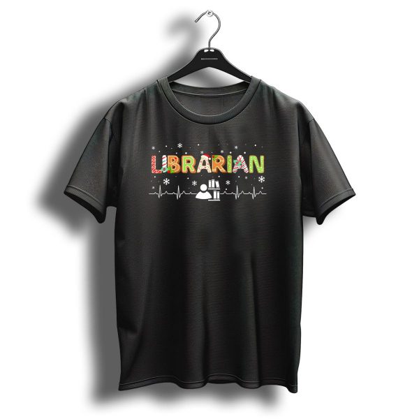 Librarian Heartbeat Christmas Snowflake Icon Bookshelf Holiday T Shirt 1 t shirt 1